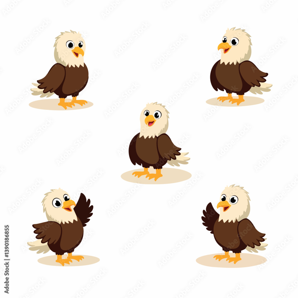 Obraz premium five cheerful cartoon eagle illustrations