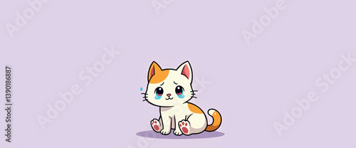 of a sad cartoon kitten crying