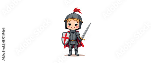 cheerful cartoon of a young knight in medieval armor
