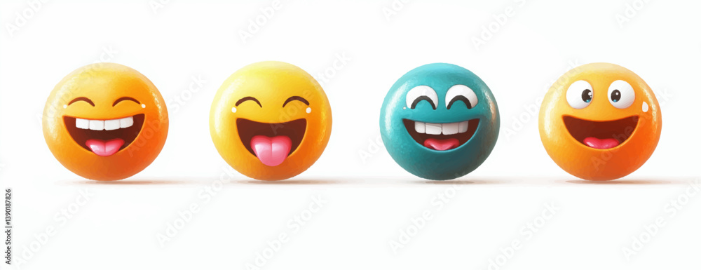 Expressions of joy, Happy, and Laughing depicted through colorful emojis illustrating various emotions Expressions of joy, Happy, and Laughing depicted through colorful emojis illustrating various emotions