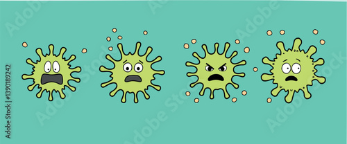 four cartoon microbes displaying fear anger and worry emotions