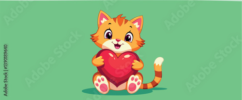 adorable tabby kitten holding a red heart