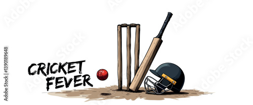 cricket equipment : bat wickets helmet and ball