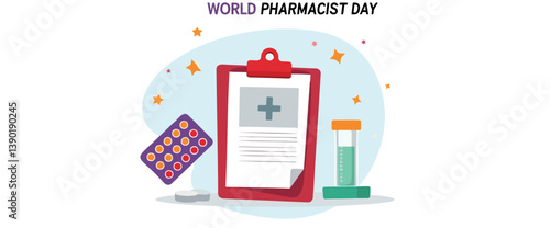 medical supplies on clipboard representing healthcare and pharmacy