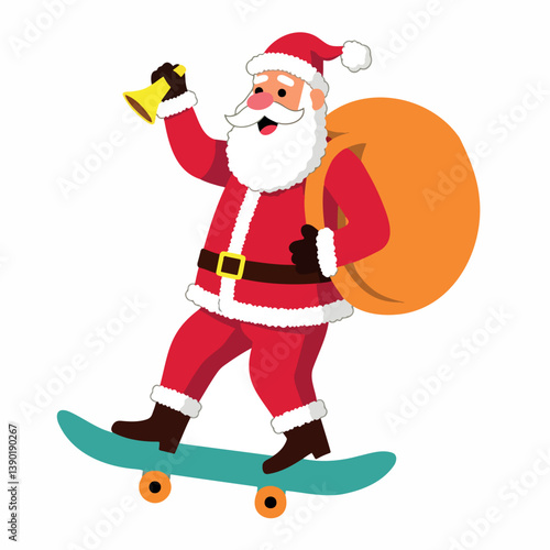 santa claus riding a skateboard carrying a gift sack