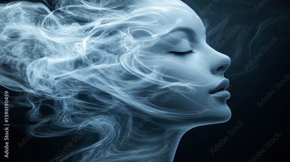 Abstract face with waves flowing through, symbolizing emotional fluidity Abstract face with waves flowing through, symbolizing emotional fluidity