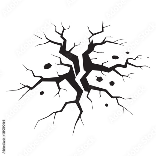 Ground split fracture line. Wall crack Vector Black silhouettes, earthquake effect. Fissure top view, surface damage and holes racy vector elements. with white background