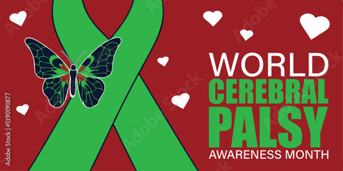 World Cerebral Palsy Day awareness month. Vector illustration with butterfly and ribbon.