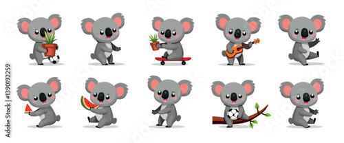 ten adorable koalas engaging in playful activities