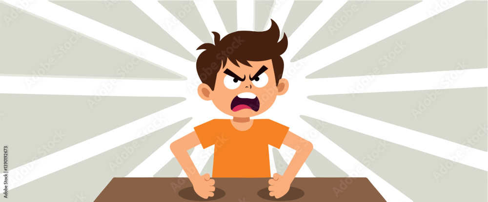 angry cartoon boy with clenched fists