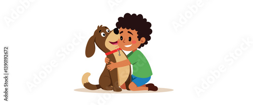 young boy affectionately hugs his brown dog showcasing a heartwarming connection.