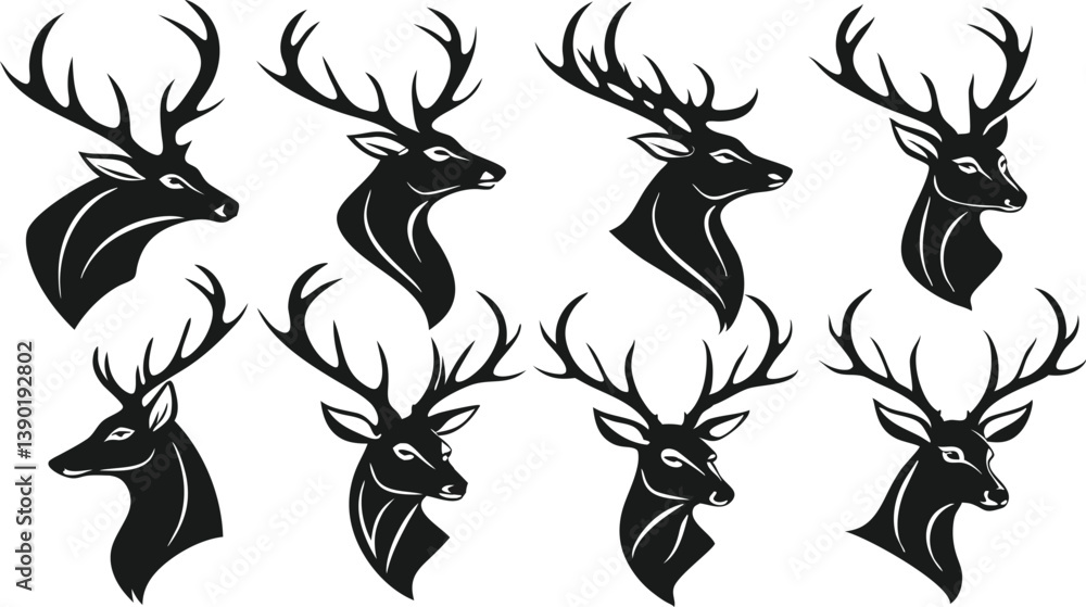 Naklejka premium Set of Deer Vector illustration silhouette image 
