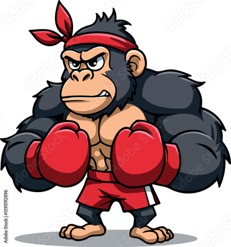 powerful cartoon gorilla in red boxing gear ready for a fight