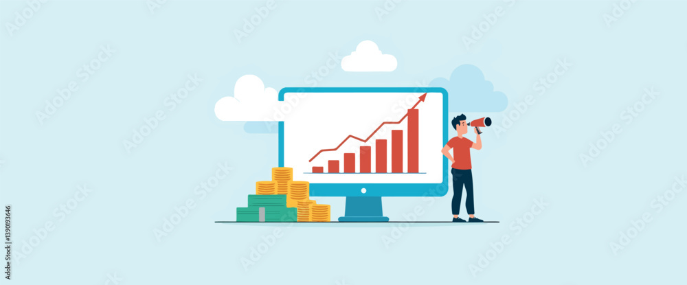 person observes upward trending graph indicating financial growth and success