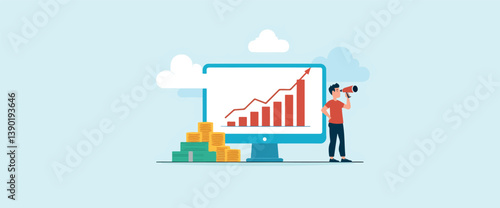 Obraz na płótnie person observes upward trending graph indicating financial growth and success w salonie