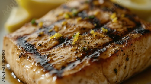 Wallpaper Mural A close-up of grilled swordfish steak with grill marks and lemon zest. Torontodigital.ca