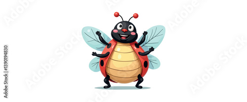 cheerful cartoon ladybug with outstretched arms expressing joy and playfulness