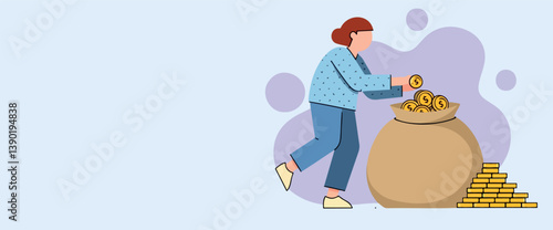 person adding coins to a money bag and gold bars