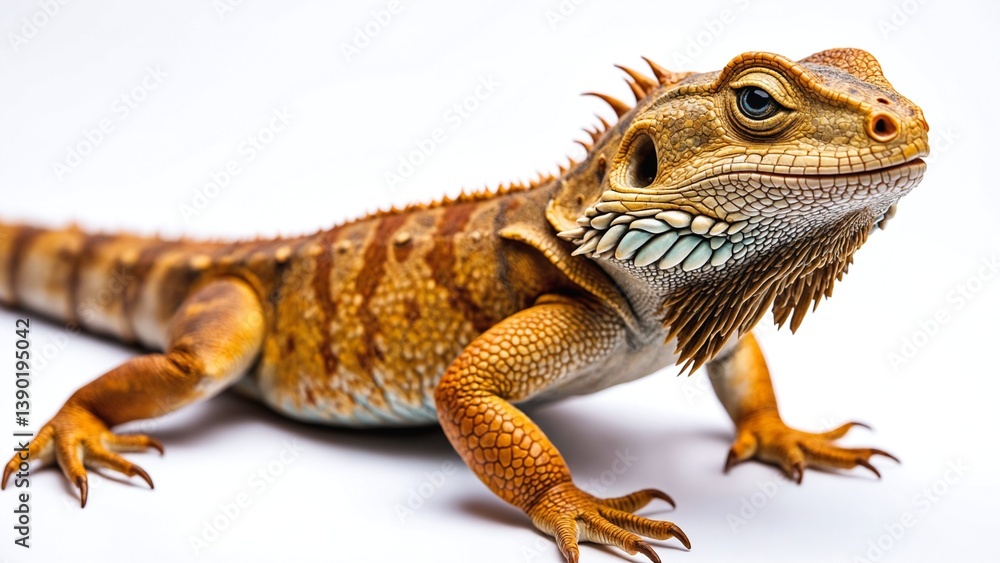 Fototapeta premium Bearded Dragon Portrait Close Up Isolated on White Background