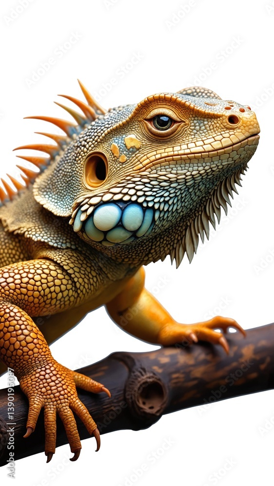 Fototapeta premium Bearded Dragon Portrait Close Up Isolated on White Background