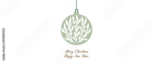 sage green christmas bauble with white floral