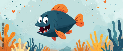 playful cartoon fish with bright fins in a whimsical underwater scene