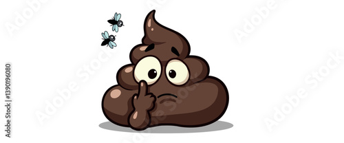 contemplative cartoon pile of poop with flies