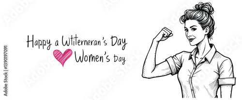 Obraz na płótnie empowered woman flexing bicep: a black and white drawing w salonie
