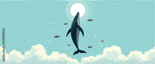whale ascending through a serene sky