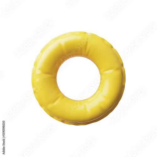 Yellow inflatable ring 3D vector icon, realistic lifebuoy swimming rubber ring toy, water activity floating accessory