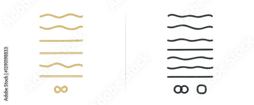 collection of gold and black rope elements: straight and wavy lines infinity symbol