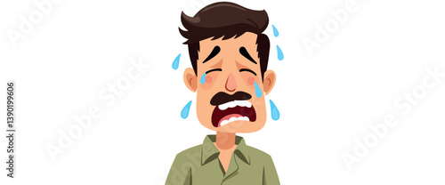cartoon of a distraught man crying and sweating