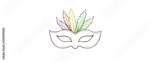 elegant white masquerade mask with colorful feathers