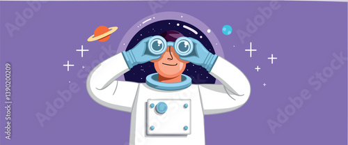 astronaut peers through binoculars at the cosmos captivated by the beauty of the