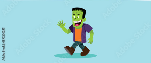 cheerful green cartoon happily walking