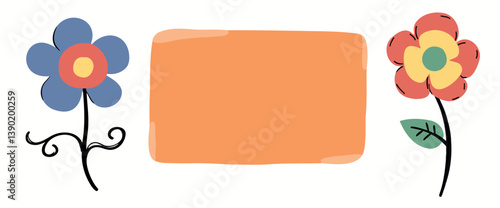 two colorful flowers and a blank rectangle