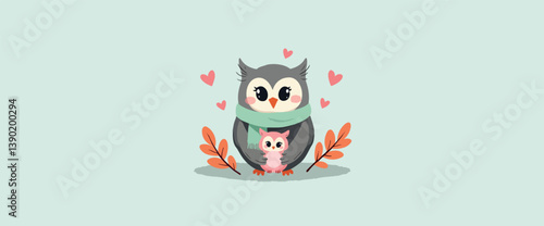mother owl tenderly holding her baby owl