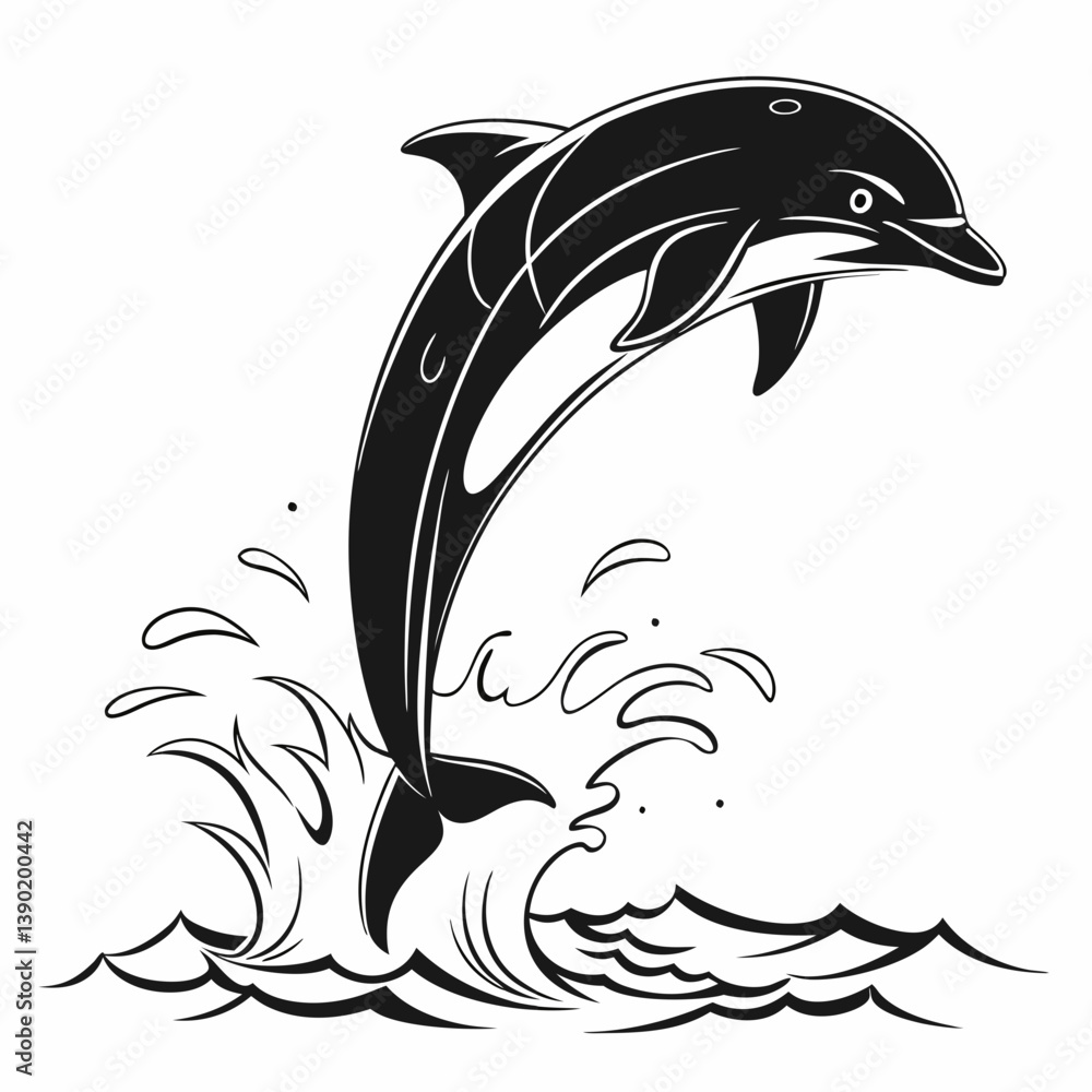 Naklejka premium Dolphin vector silhouette black design white background