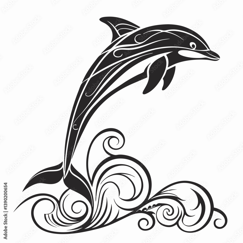 Obraz premium Dolphin vector silhouette black design white background