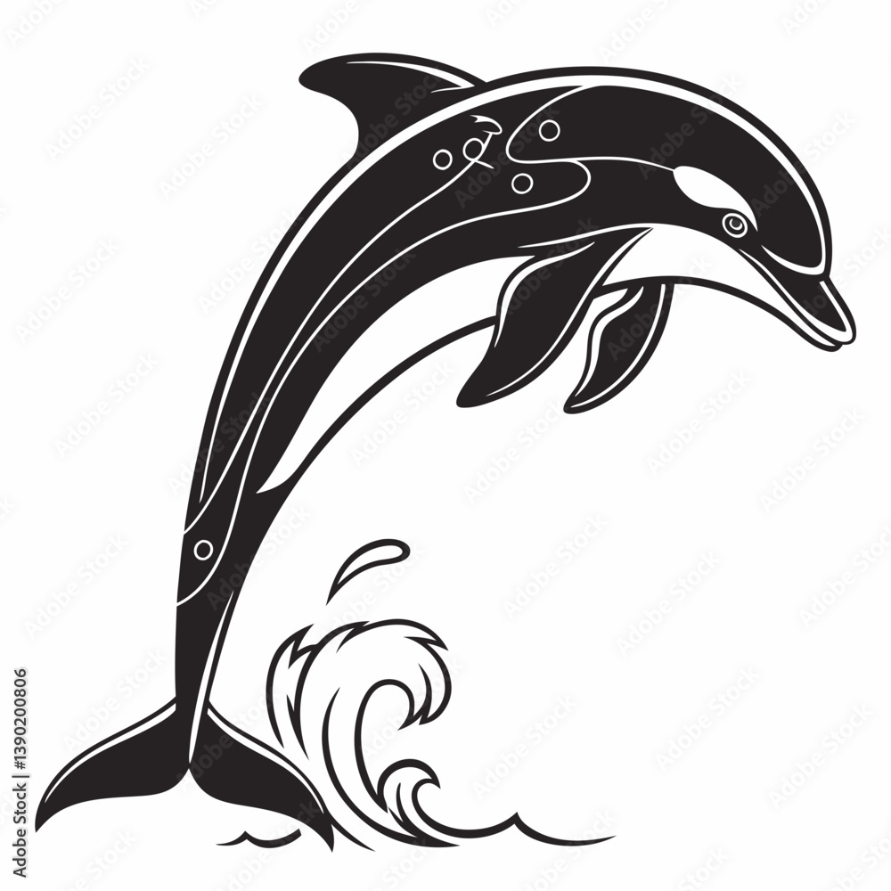 Naklejka premium Dolphin vector silhouette black design white background