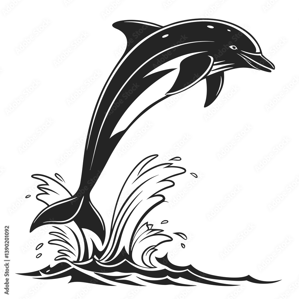 Naklejka premium Dolphin vector silhouette black design white background