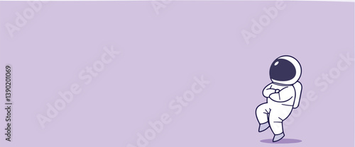 minimalist cartoon astronaut floats serenely against a soft purple backdrop