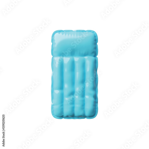 Blue inflatable mattress 3D vector icon, realistic sunbed swimming air rubber toy, water activity floating accessory