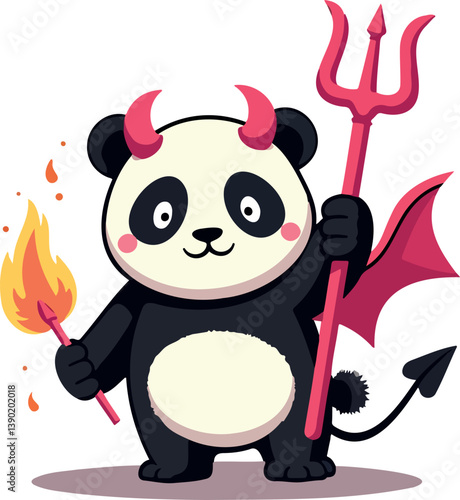 playful panda in devil costume holding trident and