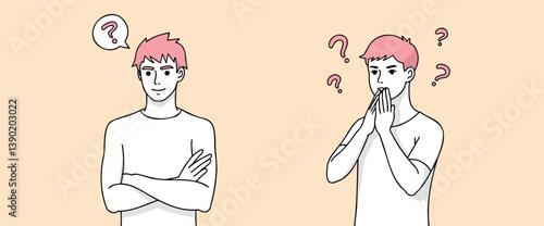 two young men contemplating one thoughtful and the other questioning