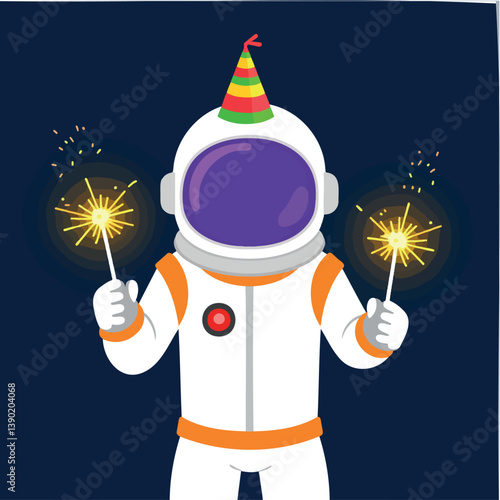 astronaut in space suit holding sparklers during a festive celebration