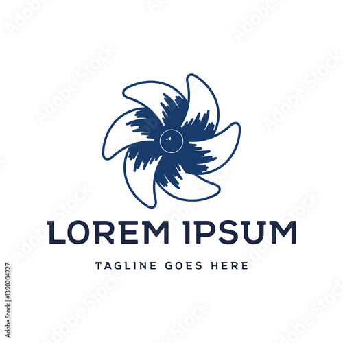 Ship propeller fan spinning underwater for maritime nautical illustration logo