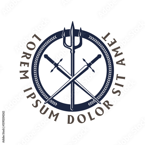 Trident Neptune Lord Poseidon Triton King Spear with Sword Blade Badge Emblem Label