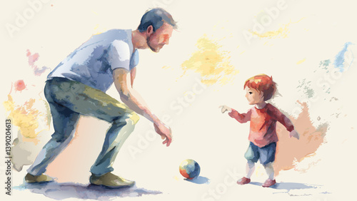 Father and son playing with ball