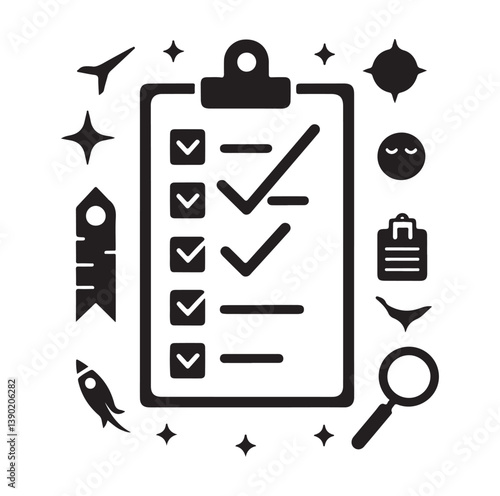 Minimal Checklist logotype, to-do list with checkmarks icon Silhouettes Vector Icon.